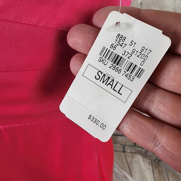 alice + olivia Fuschia Pink Strapless Silk Mini Dress Ruffle Accent Size Small - Picture 4 of 15